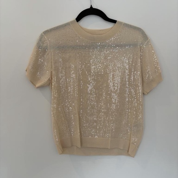 Zara Tops - Zara Cream Sequin Short Sleeve Knit Top
